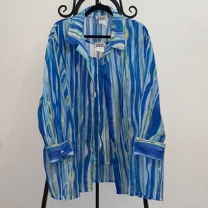 Vintage Fashion Formulas 2-Piece Blue Abstract Sheer Blouse Tank Set